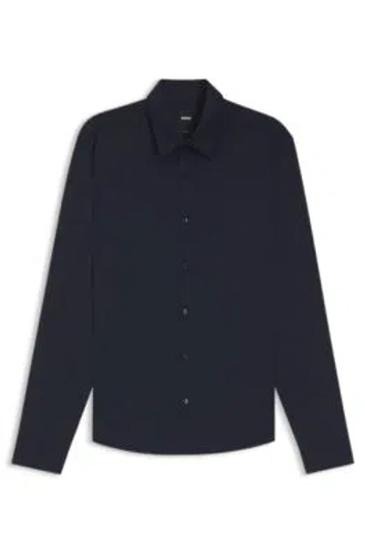 Hugo Boss Performance-stretch Slim-fit Shirt In Structured Jersey In Blue
