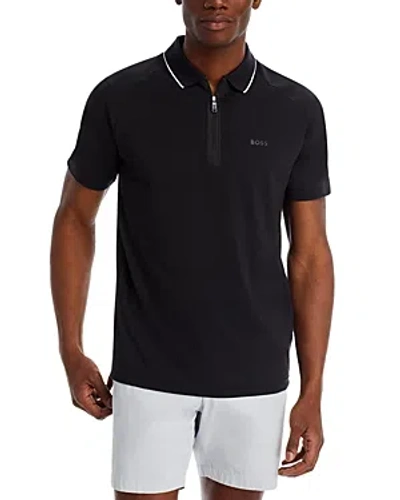 Hugo Boss Philix Slim Fit Short Sleeve Zipper Polo Shirt In Black