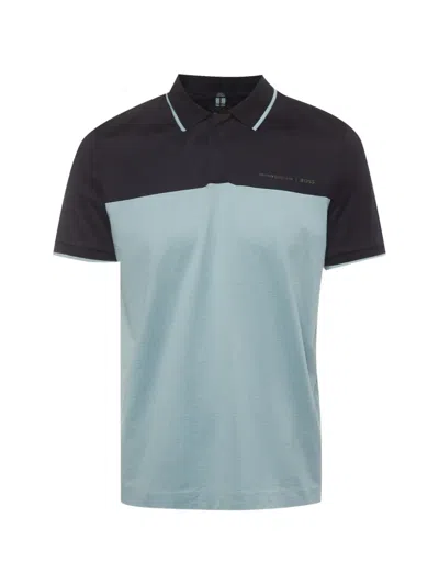 Pre-owned Hugo Boss Phillipson Color-blocked Logo-print Polo Shirt In Blue