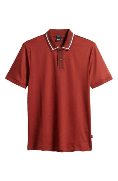 Hugo Boss Phillipson Cotton Polo In Brown Orange