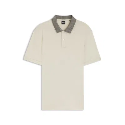 Hugo Boss Pima-cotton Polo Shirt With Patterned Collar In Neutral