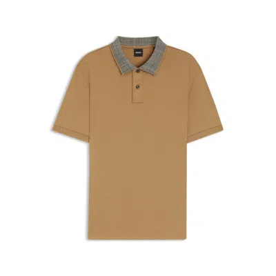 Hugo Boss Pima-cotton Polo Shirt With Patterned Collar In Neutral