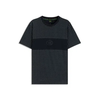 Hugo Boss Pima-cotton T-shirt With Check Print In Black