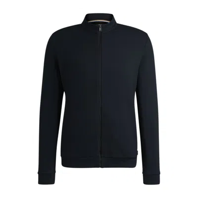 Hugo Boss Pima-cotton Zip-up Sweatshirt With Structured Front In Blue