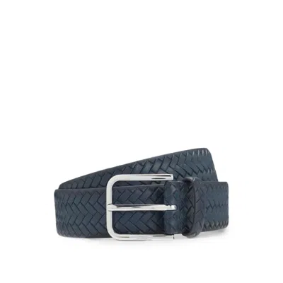 Hugo Boss Pin-buckle Belt In Woven Leather In Blue