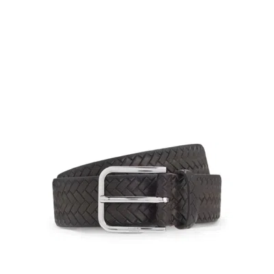 Hugo Boss Pin-buckle Belt In Woven Leather In Burgundy