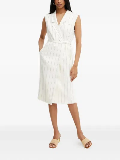 Hugo Boss Pinstripe Belted Midi Dress In White