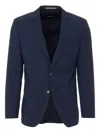 Hugo Boss Pinstripe Button Detail Blazer In Blue