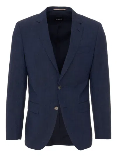 Hugo Boss Pinstripe Button Detail Blazer In Blue