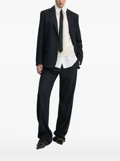 Hugo Boss Pinstripe Buttoned Suit Jacket In Black