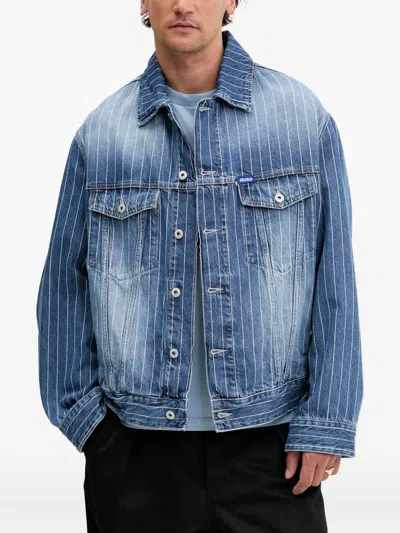 Hugo Boss Pinstripe Denim Jacket In Blue