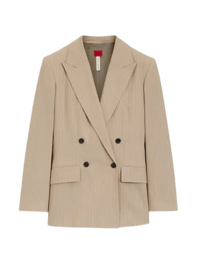 Hugo Boss Pinstripe Double-breasted Blazer In Brown
