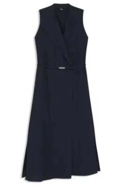 Hugo Boss Pinstripe Dress With Buttoned Wrap Front In Blue