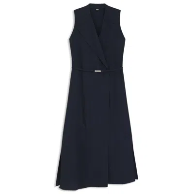Hugo Boss Pinstripe Dress With Buttoned Wrap Front In Black