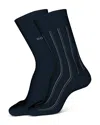 Hugo Boss Pinstripe Logo Crew Socks, Pack Of 2 In Dark Blue