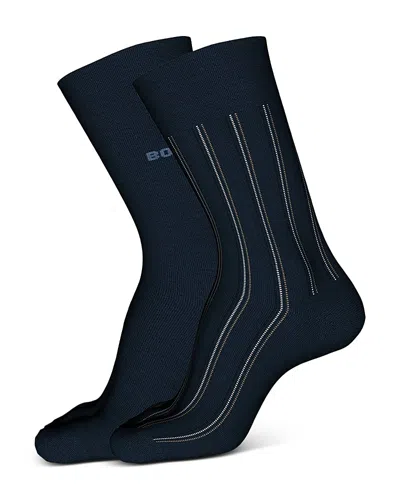 Hugo Boss Pinstripe Logo Crew Socks, Pack Of 2 In Dark Blue