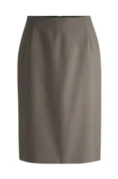 Hugo Boss Pinstripe Pencil Skirt In High-twist Wool In Light Grey