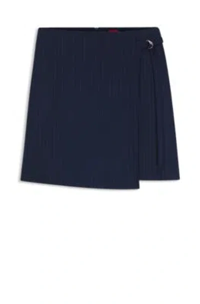 Hugo Boss Pinstripe Pencil Skirt With Belt In Blue