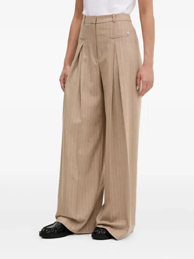 Hugo Boss Pinstripe Pleated Trousers In Neutral