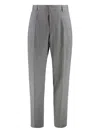 Hugo Boss Slim-fit Trousers In Striped Wool And Linen In Grey