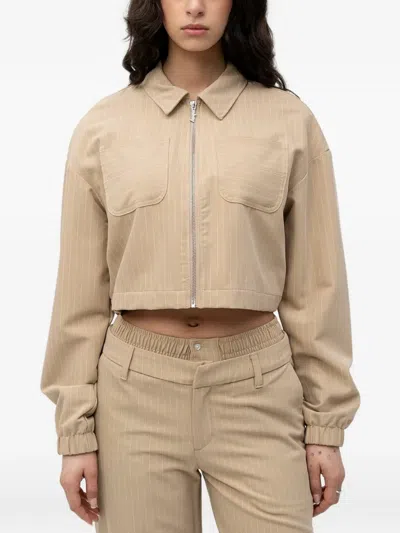 Hugo Boss Pinstripe Zipped Jacket In Neutral