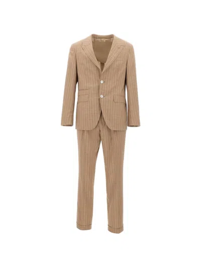 Hugo Boss Pinstripe Single-breasted Suit In Brown