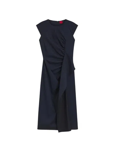 Hugo Boss Pinstripe-pattern Ruched Midi Dress In Multi
