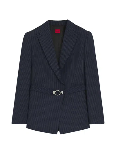Hugo Boss Pinstripe-print Belted Blazer In Blue