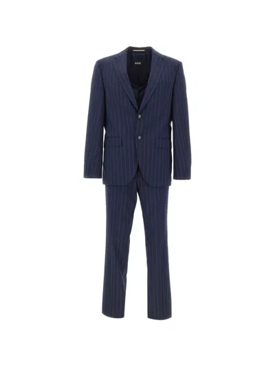 Hugo Boss Pinstripe-print Virgin-wool Suit In Blue