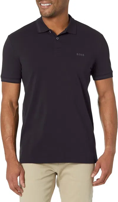 Hugo Boss Pio Sporty Tonal Collar Polo T-shirt In Smokey Black