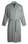 Hugo Boss Piped Cotton Robe In Gray