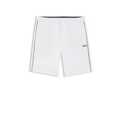 Hugo Boss Piped-trim Shorts In A Cotton Blend In White