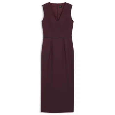 Hugo Boss Piped-waistband Dress In Virgin Wool In Burgundy
