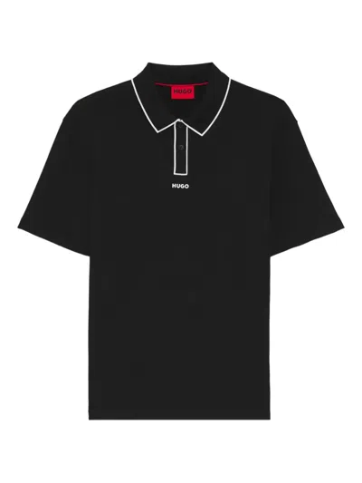 Hugo Boss Piped-trim Cotton Polo Shirt In Black