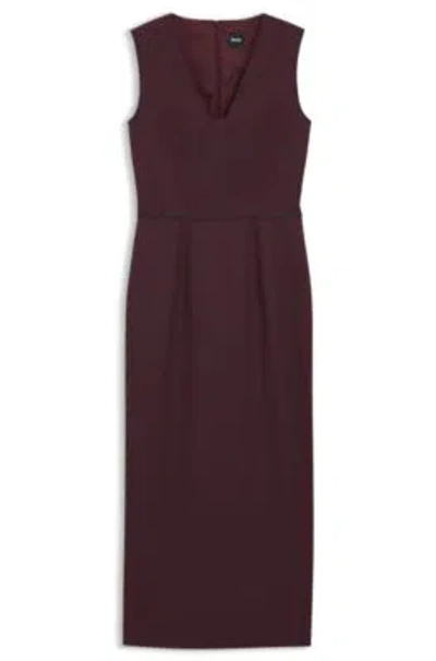 Hugo Boss Boss Drumialdan Virgin Wool Midi Sheath Dress In Burgundy