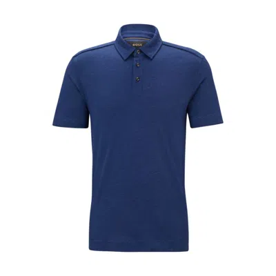 HUGO BOSS PIPING-DETAIL POLO SHIRT IN LINEN AND SILK