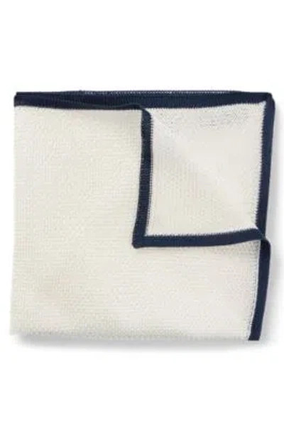 Hugo Boss Piqu-woven Pocket Square In Pure Silk In Dark Blue