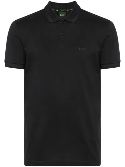 Hugo Boss Logo-print Jacquard Polo Shirt In Black