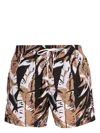 Hugo Boss Fully Lined Swim Shorts With Seasonal Print In Neutrals