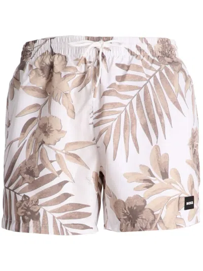Hugo Boss Boss Piranha Floral Swim Trunks In Natural