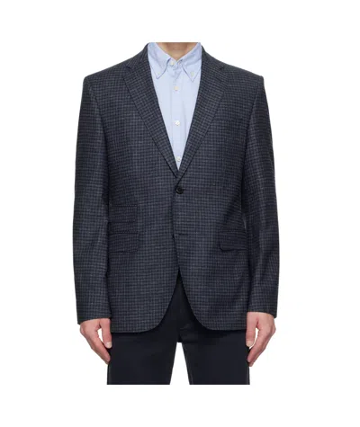 Hugo Boss Blue Regular-fit Checked Blazer In 425-medium Blue