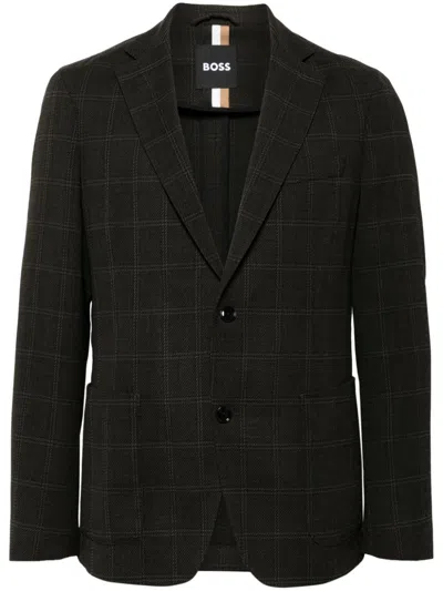 Hugo Boss Plaid-check Single-breasted Blazer In Green