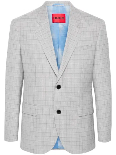 Hugo Boss Plaid-check Single-breasted Blazer In Grey