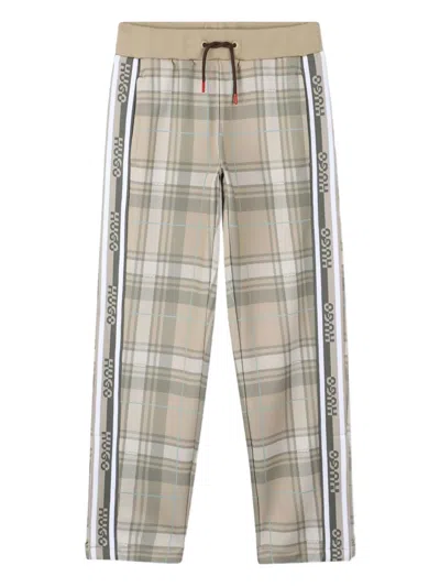 Hugo Boss Kids' Plaid Drawstring Trousers In Green