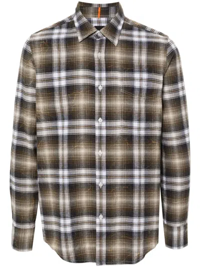 Hugo Boss Regular-fit Shirt In Checked Cotton Flannel In Green
