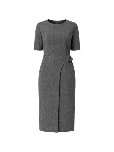 Hugo Boss Plaid-pattern Midi Dress In Gray