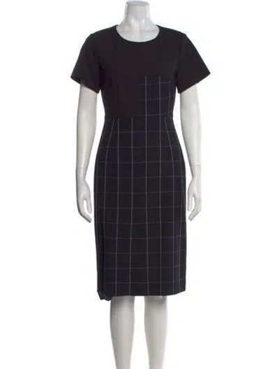 Pre-owned Hugo Boss Plaid Print Midi Length Dress In Black
