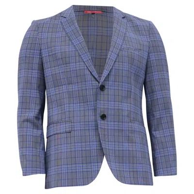 Hugo Boss Plaid Single-breasted Blazer In Blue Wool