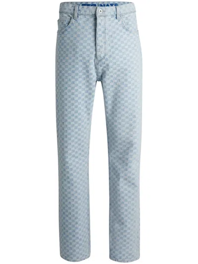 Hugo Boss Plaid Straight-leg Jeans In Blue