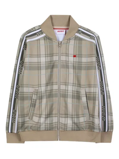 Hugo Boss Kids' Plaid Zip-up Sweatshirt In Green